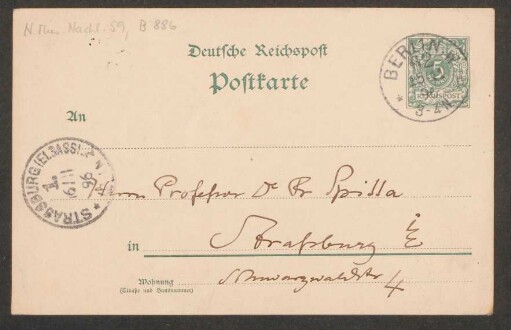 Postkarte an Friedrich Spitta : 15.11.1896