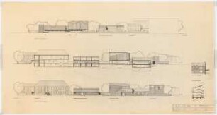 Gartenanlage des Instituts zur Erlangung der Hochschulreife, Oberhausen: Schulgebäude: Ansichten, Schnitte 1:200