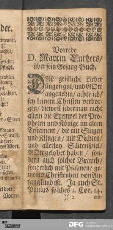 Vorrede D. Martin Luthers über sein Gesang-Buch