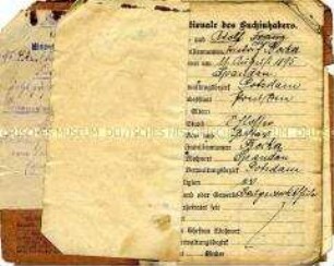 Soldbuch aus dem Ersten Weltkrieg