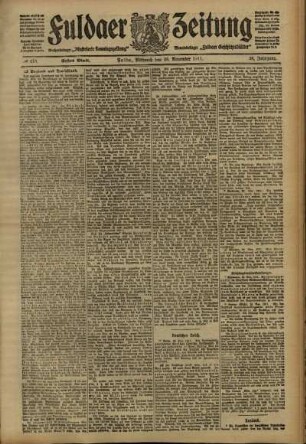 Erste Ausgabe vom Mittwoch, den 29. November 1911.