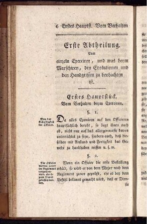 Erstes Hauptstück. Vom Verhalten beym Exerciren