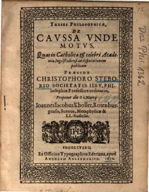 Theses Philosophicae, De Cavssa Vnde Motvs