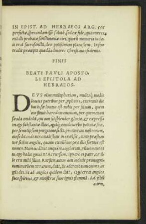 Beati Pauli Apostoli Epistola Ad Hebraeos.
