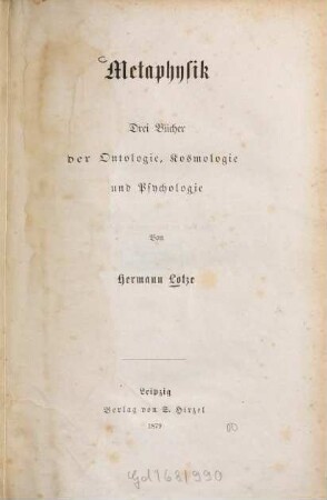 Metaphysik : drei Bücher der Ontologie, Kosmologie und Psychologie