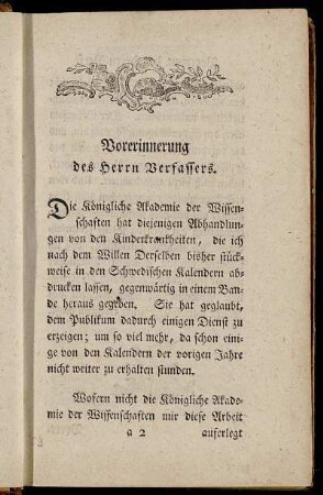 Vorerinnerung des Herrn Verfassers.