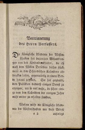 Vorerinnerung des Herrn Verfassers.