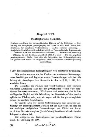 § 229. Zweidimensionale Mannigfaltigkeit von constanter Krümmung.