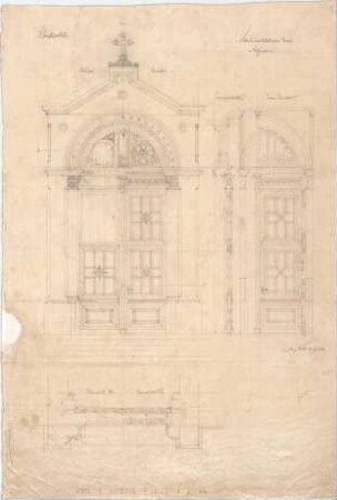 Voit, August von; Weißenhorn; Pfarrkirche - Hauptportal (Ansichten, Längsschnitt, Querschnitte)