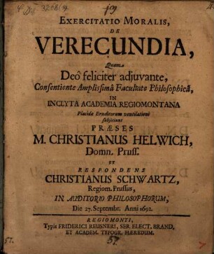 Exercitatio mor. de verecundia