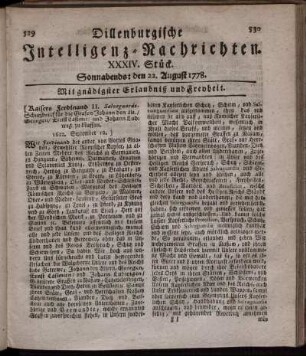 XXXIV. Stück. Sonnabends: den 22. August 1778.