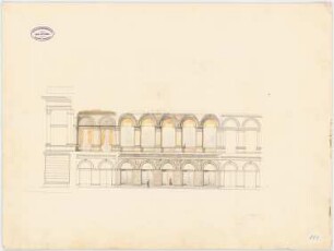 Neues Theater (Oper), Frankfurt/Main: Längsschnitt durch Vestibül und Foyer 1:50 (unvollständig)