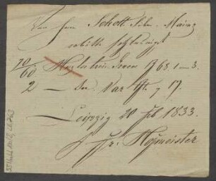 Bestellungen diverser Musikalien : 20.02.1833
