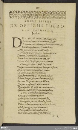 Adami Siberi De Officiis Puerorum Parainesis Jambica