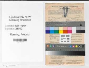 Entnazifizierung Friedrich Rueping , geb. 21.08.1899 (Angestellter)