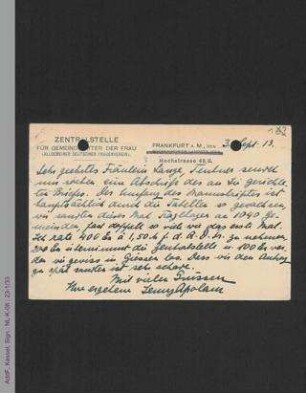 Postkarte von Jenny Apolant an Helene Lange