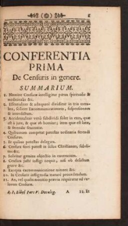 Conferentia Prima De Censuris in genere