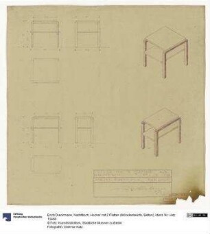 Nachttisch, Hocker mit 2 Platten (Möbelentwürfe, Betten), Lichtpause