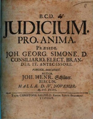 De iudicio pro anima, disp.