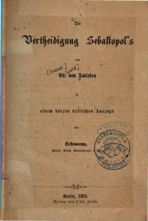 Die Vertheidigung Sebastopol's, [1]