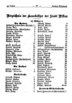 Verzeichnis der Hausbesitzer der Stadt Pillau
