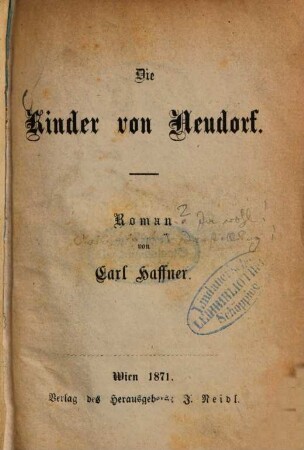 Die Kinder von Neudorf : Roman von Carl Haffner