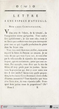 Lettre à une espece d'Aveugle