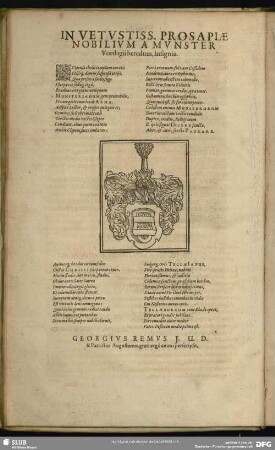 In Vetustiss. Prosapiae Nobilium A Munster Vortlagii heredum, Insigna