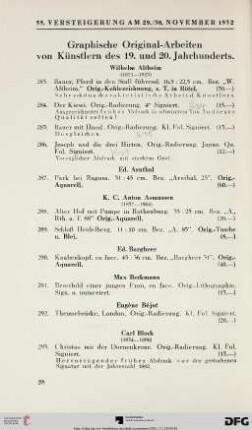 Graphische Original-Arbeiten von Künstlern des 19. und 20. Jahrhunderts (Nr. 283-601)