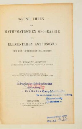 Grundlehren der mathematischen Geographie und elementaren Astronomie