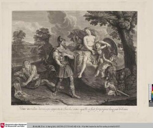 Venus au milieu des nüages apporte a Enée les armes qu'elle a fait forger pour luy par Vulcain
