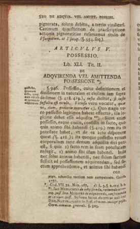 Articvlvs V. Possessio.