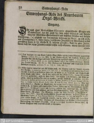 Einweyhungs-Rede des Neuerbauten Orgel-Wercks