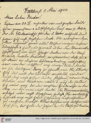 Korrespondenz von Alice und Ludwig Klein: Brief von Alice Klein an Irmgard Ehrlich und Günter Ehrlich