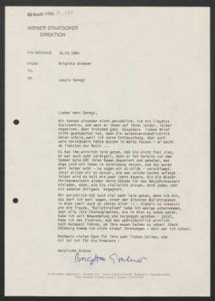 Brief an László Seregi, 18.10.1990