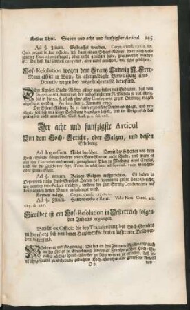 Der acht und funfzigste Articul Von dem Hoch-Gericht, oder Galgen, und dessen Erhebung.