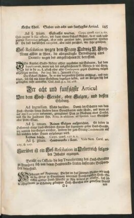 Der acht und funfzigste Articul Von dem Hoch-Gericht, oder Galgen, und dessen Erhebung.