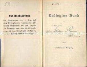 Studienbuch der Universität Leipzig für Wilhelm Runne. Geführt vom SS 1909 bis zum WS 1910/11.