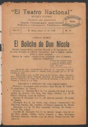 Reparto y títulos de los ejemplares
