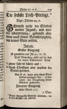 Die sechste Leich-Predigt.