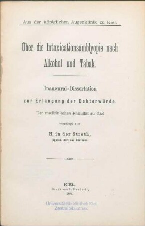 Über die Intoxicationsamblyopie nach Alkohol und Tabak
