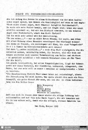 Schalom für Neunzehnhundertfünfundachtzig