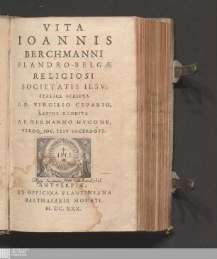 Vita Ioannis Berchmanni Flandro-Belgæ Religiosi Societatis Iesv