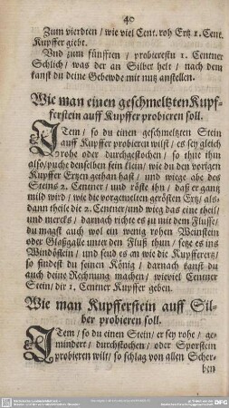 Wie man einen geschmeltzten Kupferstein auff Kupffer probieren soll.
