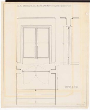 Reichsluftfahrtministerium, Berlin: Kasse L2 (EG). Windfangtür: Ansicht, Schnitt, Grundriss 1:10