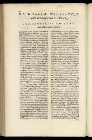 De Galliae Divisione Aldi Manutii Pauli F. Aldi N. Commentarius Ad Franciscum Morandum Sirenam