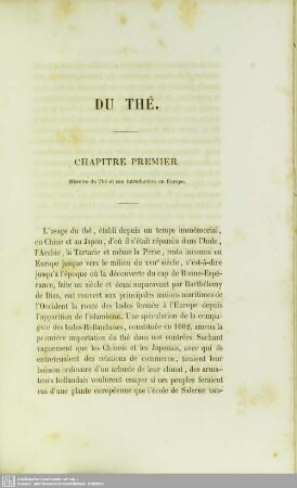 Chap. I.Histoire du Thé et son introduction en Europe