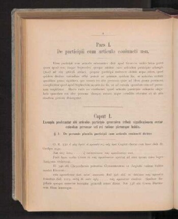 Caput I. Exempla proferuntur ubi articulus participio generalem tribuit significationem certae cuiusdam personae vel rei ratione plerumque habita.