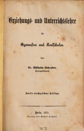Erziehungs- und Unterrichtslehre für Gymnasien und Realschulen