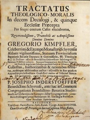Tractatus Theologico-Moralis In decem Decalogi, & quinque Ecclesiae Praecepta